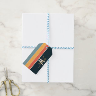 70er Retro Mit Monogramm rosa und Navy Blue Streif Geschenkanhänger
