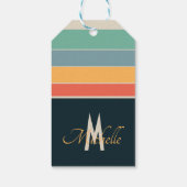 70er Retro Mit Monogramm rosa und Navy Blue Streif Geschenkanhänger (Rückseite)