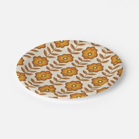 70er Retro Mitte des Jahrhunderts Blumenmuster Pappteller (Schrägansicht)