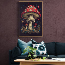 70er Retro Mushroom AI Art | Psychedelisch Vintag Poster