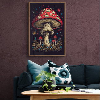 70er Retro Mushroom AI Art | Psychedelisch Vintag Poster