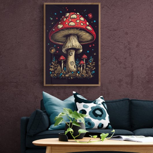 70er Retro Mushroom AI Art | Psychedelisch Vintag Poster