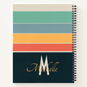70er Retro Navy und rosa Streifen mit Monogramm Notizblock (Rückseite)