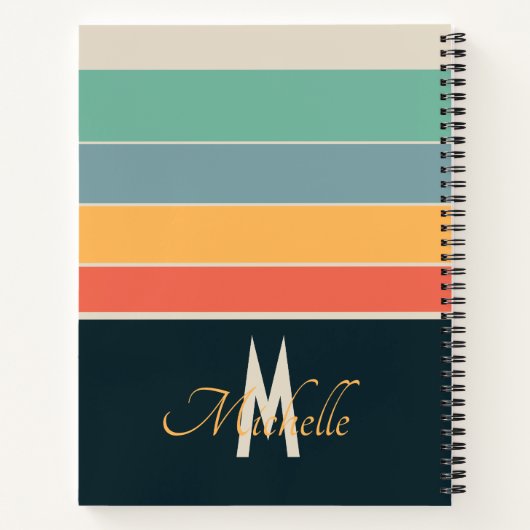 70er Retro Navy und rosa Streifen mit Monogramm Notizblock (Rückseite)