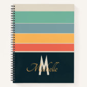 70er Retro Navy und rosa Streifen mit Monogramm Notizblock (Vorderseite)