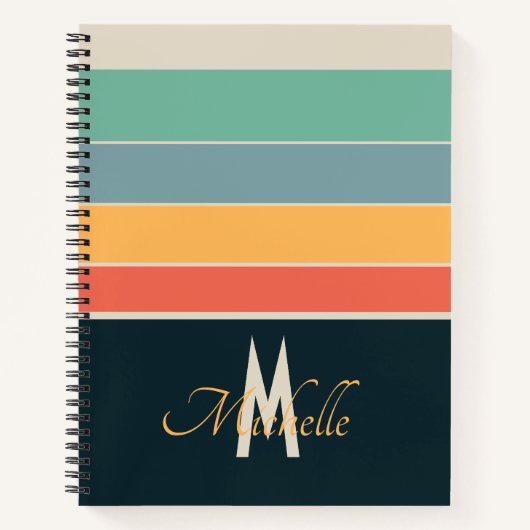 70er Retro Navy und rosa Streifen mit Monogramm Notizblock (Vorderseite)