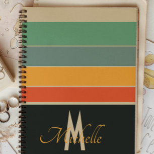 70er Retro Navy und rosa Streifen mit Monogramm Notizblock