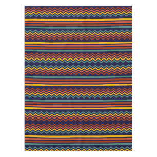 70er Retro Navy- und Senf-Boho-Chevron-Streifen Tischdecke
