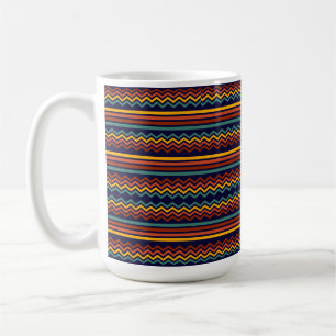 70er Retro Navy- und Senfgelb-Boho-Chevron-Streife Kaffeetasse