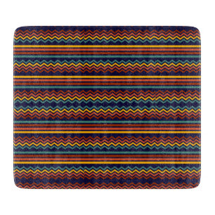 70er Retro Navy- und Senfgelb-Boho-Chevron-Streife Schneidebrett