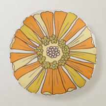 70er Retro Orange & Gold Blume Rundkissen