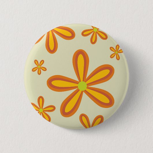 70er Retro-Orangen-Blumenmuster Button (Vorderseite)