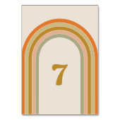 70er Retro-Regenbogen-Hochzeit Tischnummer (Vorderseite)