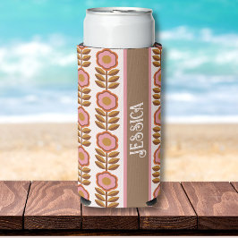 70er Retro-rosa-braune Blume Power-Muster Selters Dosenkühler