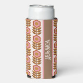 70er Retro-rosa-braune Blume Power-Muster Selters Dosenkühler (Seltzer Vorderseite)