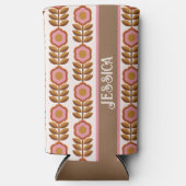 70er Retro-rosa-braune Blume Power-Muster Selters Dosenkühler (Vorderseite)