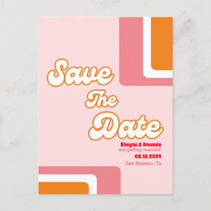 70er Retro-Rosa Orange Groovy Save-the-Date Ankündigungspostkarte