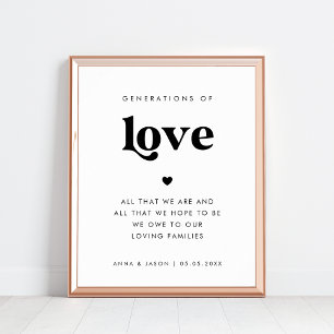 70er Retro Script Generationen von Liebe Hochzeit Poster