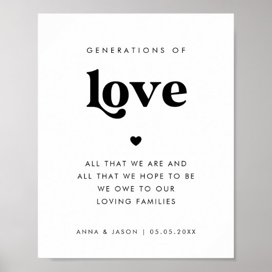 70er Retro Script Generationen von Liebe Hochzeit Poster (Vorne)
