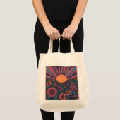 70er Retro-Sonnenblumenfeld-Design Tragetasche (Vorderseite (Produkt))