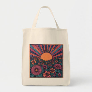 70er Retro-Sonnenblumenfeld-Design Tragetasche