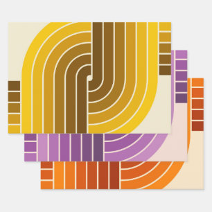 70er Retro Vintag Style Geometric Pattern Geschenkpapier Set