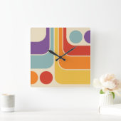 70er Retro Vintag Style Geometric Pattern Quadratische Wanduhr (Zuhause)