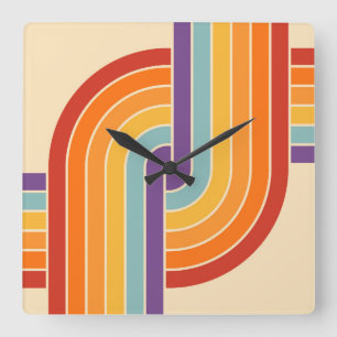 70er Retro Vintag Style Geometric Pattern Quadratische Wanduhr