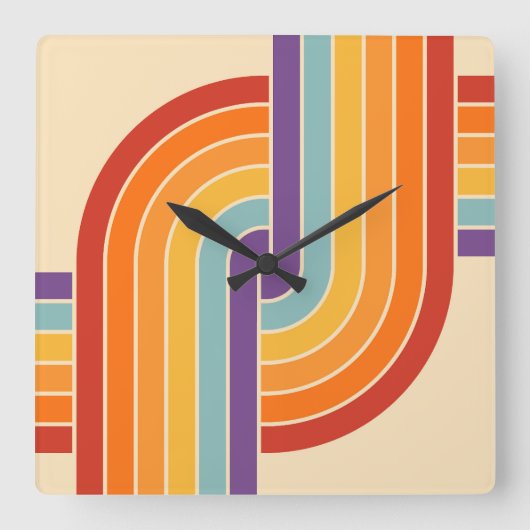 70er Retro Vintag Style Geometric Pattern Quadratische Wanduhr (Vorderseite)