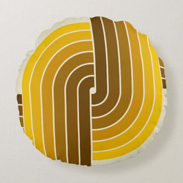 70er Retro Vintag Style Geometric Pattern Rundes Kissen (Vorderseite)
