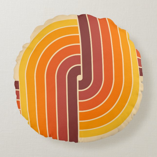 70er Retro Vintag Style Geometric Pattern Rundes Kissen (Vorderseite)