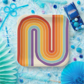 70er Retro Vintage Stil geometrisches Design Pappteller (Party)