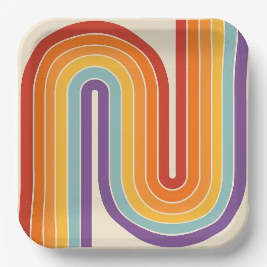 70er Retro Vintage Stil geometrisches Design Pappteller (Vorderseite)