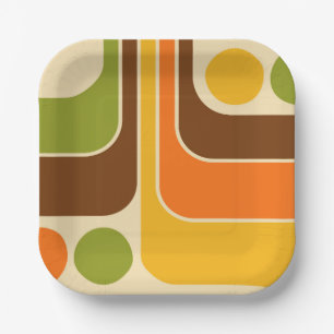 70er Retro Vintage Stil geometrisches Muster Pappteller