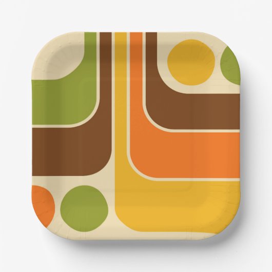 70er Retro Vintage Stil geometrisches Muster Pappteller (Vorderseite)
