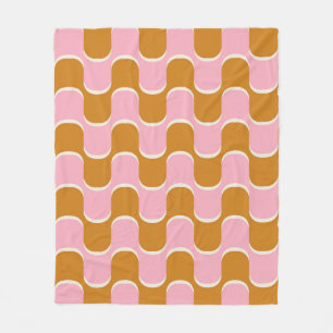 70er Retro-Vintages Wellenmuster in Gold und Pinkw Fleecedecke