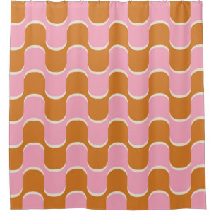 70er-Retro-Vintages Wellenmuster in Gold und Rosa Duschvorhang