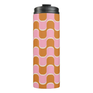 70er-Retro-Vintages Wellenmuster in Gold und Rosa Thermosbecher