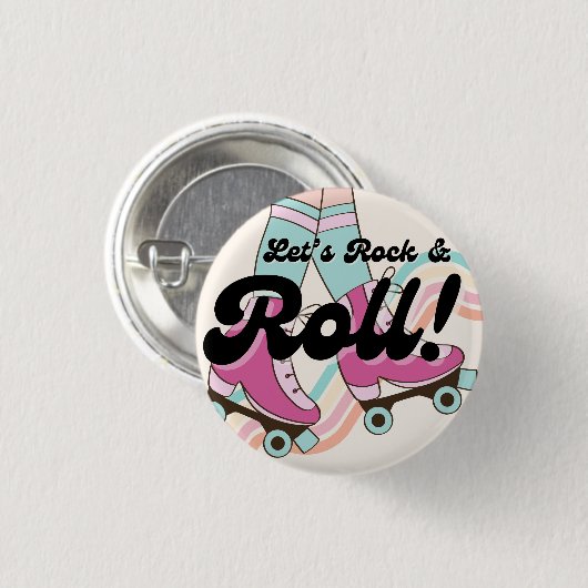 70er Rock und ROLL Roller Skaten-Gastgeschenke Button (Vorne & Hinten)