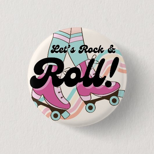 70er Rock und ROLL Roller Skaten-Gastgeschenke Button (Vorderseite)