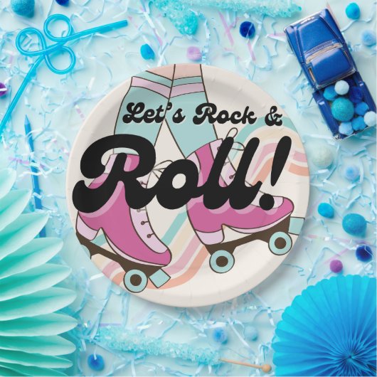 70er Rock und ROLL Roller Skaten-Gastgeschenke Pappteller (Party)