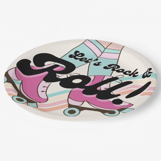 70er Rock und ROLL Roller Skaten-Gastgeschenke Pappteller (Schrägansicht)