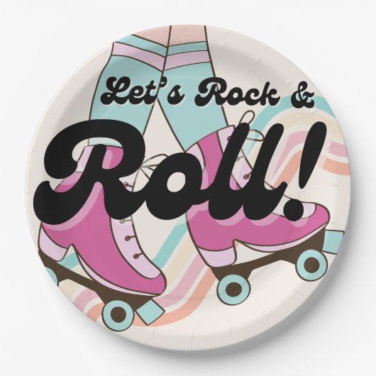 70er Rock und ROLL Roller Skaten-Gastgeschenke Pappteller (Vorderseite)