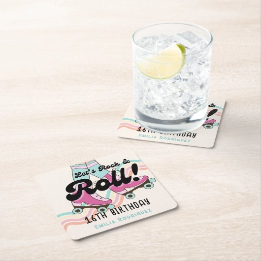70er Rock und ROLL Roller Skaten-Gastgeschenke Rechteckiger Pappuntersetzer (Vor Ort)