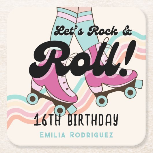 70er Rock und ROLL Roller Skaten-Gastgeschenke Rechteckiger Pappuntersetzer (Vorderseite)