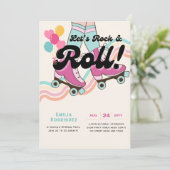 70er Rock und ROLL Roller Skaten Party Retro Girls Einladung (Stehend Vorderseite)