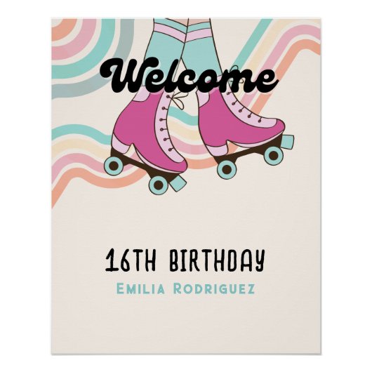 70er Rock und ROLL Roller Skaten Party Willkommen Poster (Vorderseite)