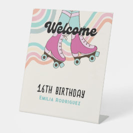 70er Rock und ROLL Roller Skaten Party Willkommen Sockelschild