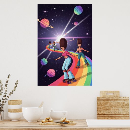 70er Roller Skaters Kosmischer Regenbogen Poster (Küche)