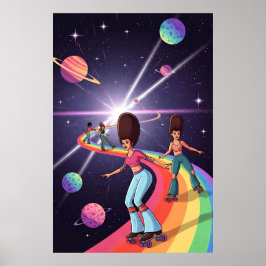 70er Roller Skaters Kosmischer Regenbogen Poster